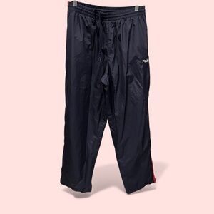 Vintage 80s-90s Fila side stripe mesh lined ankle zip warm up pants navy track